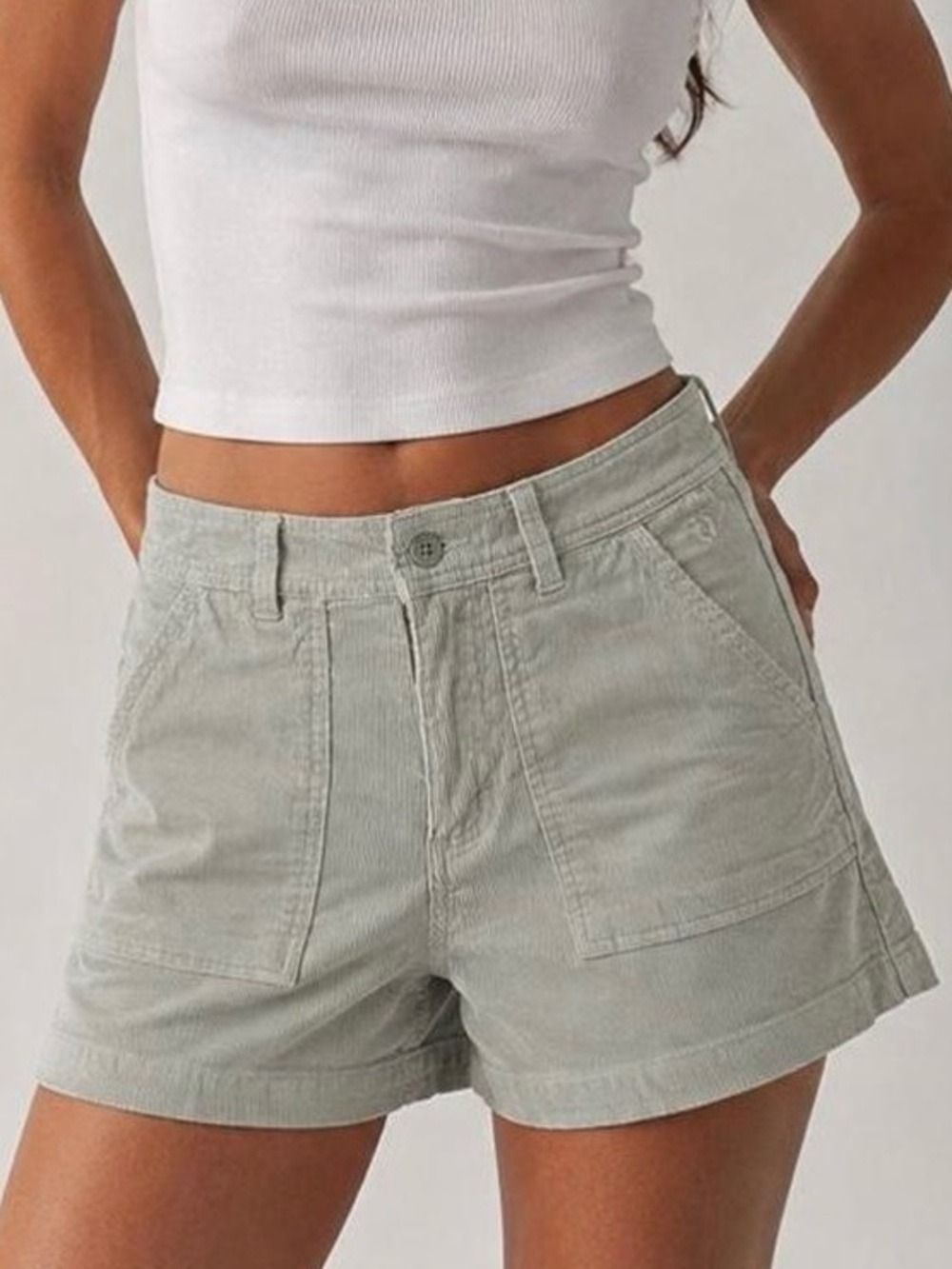 Hang Ten Surf Style Light Sage Green Corduroy High Waist Shorts Size 12